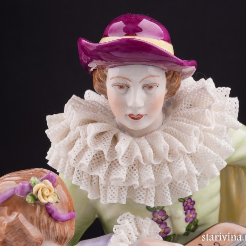 Фарфоровая статуэтка Урок музыки, кружевная Unterweissbach, Германия, сер. 20 в.