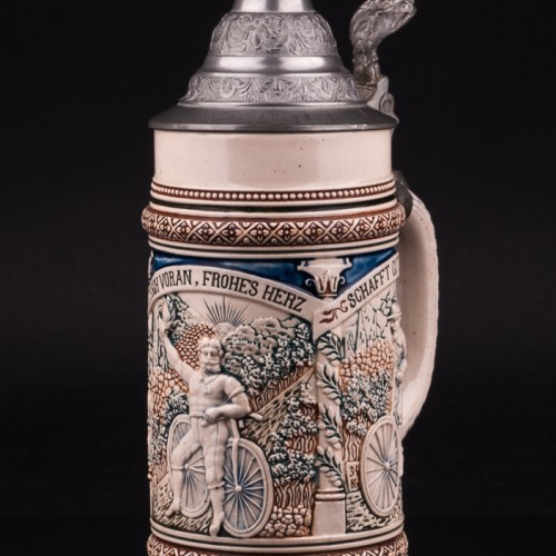 Пивная кружка с велосипедной тематикой, 0,5 л, Reinhold Merkelbach, Германия, 1890-1910 гг