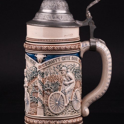 Пивная кружка с велосипедной тематикой, 0,5 л, Reinhold Merkelbach, Германия, 1890-1910 гг