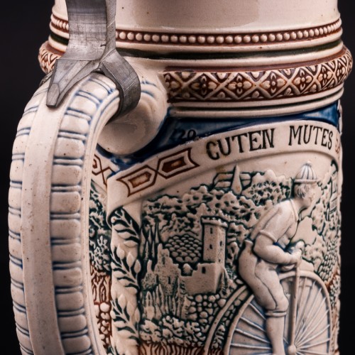 Пивная кружка с велосипедной тематикой, 0,5 л, Reinhold Merkelbach, Германия, 1890-1910 гг