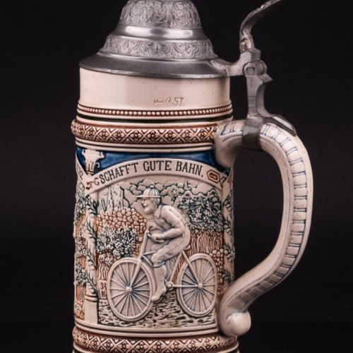 Пивная кружка с велосипедной тематикой, 0,5 л, Reinhold Merkelbach, Германия, 1890-1910 гг