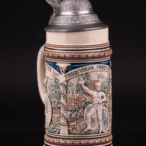 Пивная кружка с велосипедной тематикой, 0,5 л, Reinhold Merkelbach, Германия, 1890-1910 гг
