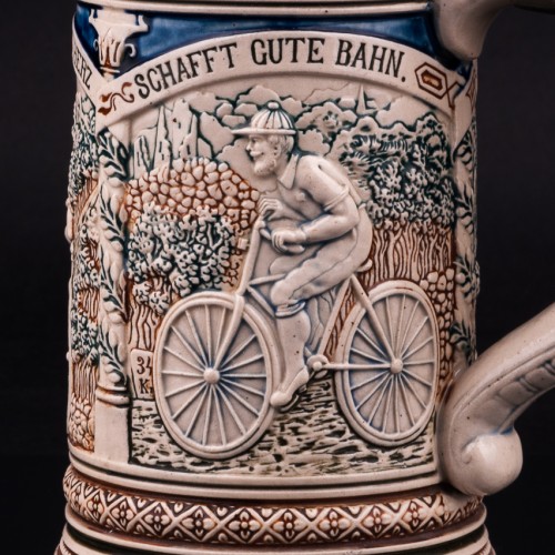 Пивная кружка с велосипедной тематикой, 0,5 л, Reinhold Merkelbach, Германия, 1890-1910 гг