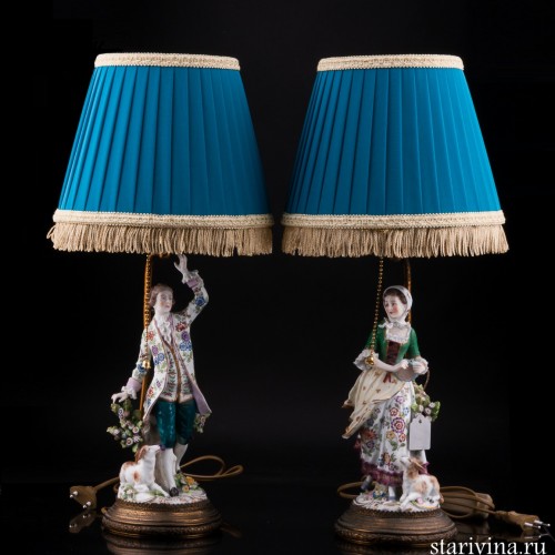 Танцующая пара, парные лампы, Sitzendorf, Германия, нач. 20 в