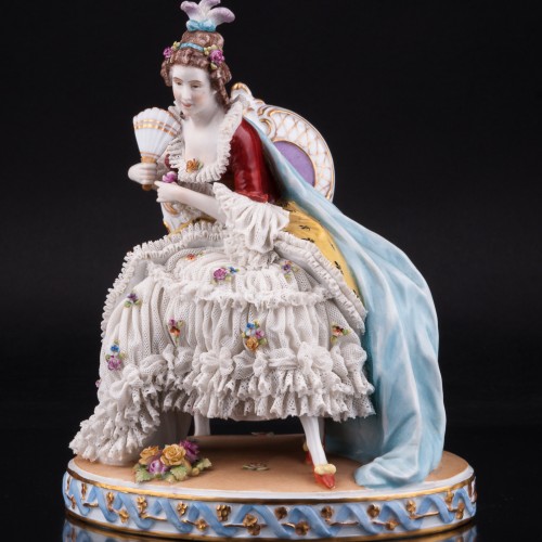 Дама с веером на стуле, кружевная, E. A. Muller, Германия, нач. 20 в