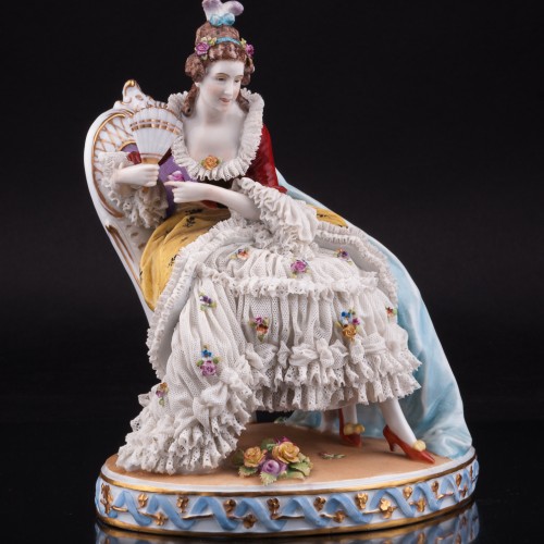 Дама с веером на стуле, кружевная, E. A. Muller, Германия, нач. 20 в