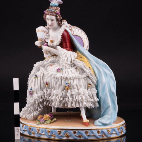 Дама с веером на стуле, кружевная, E. A. Muller, Германия, нач. 20 в