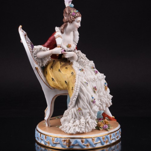 Дама с веером на стуле, кружевная, E. A. Muller, Германия, нач. 20 в