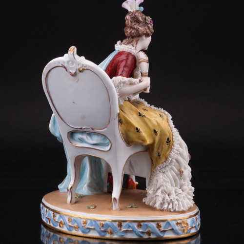 Дама с веером на стуле, кружевная, E. A. Muller, Германия, нач. 20 в