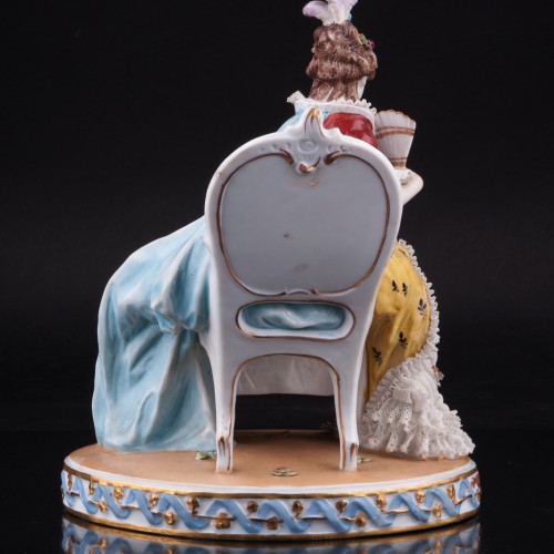 Дама с веером на стуле, кружевная, E. A. Muller, Германия, нач. 20 в