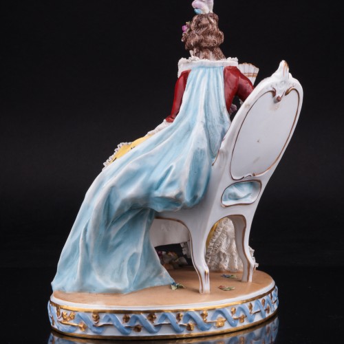 Дама с веером на стуле, кружевная, E. A. Muller, Германия, нач. 20 в