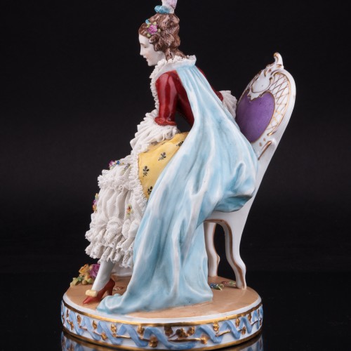 Дама с веером на стуле, кружевная, E. A. Muller, Германия, нач. 20 в