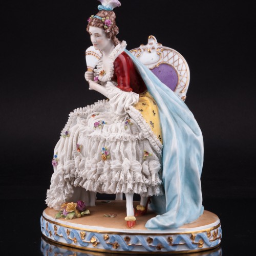 Дама с веером на стуле, кружевная, E. A. Muller, Германия, нач. 20 в