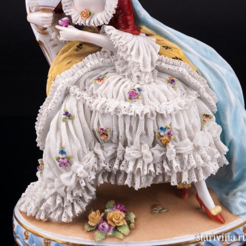 Дама с веером на стуле, кружевная, E. A. Muller, Германия, нач. 20 в