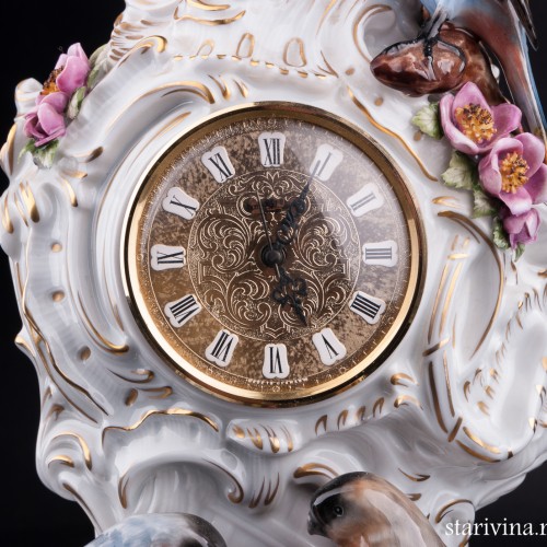 Фарфоровые часы Три птицы, Unterweissbach, Германия, 1990 гг