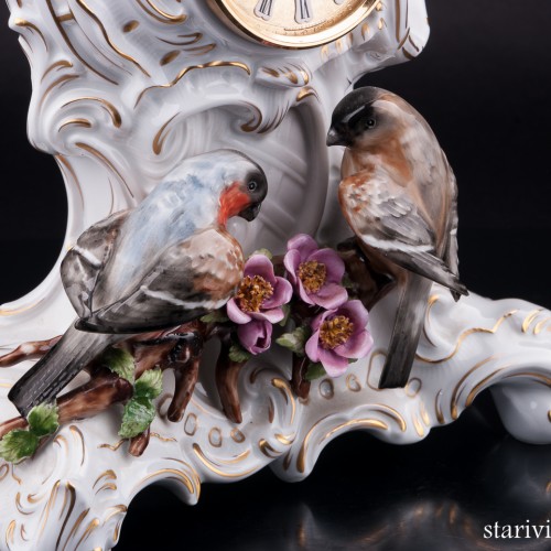 Фарфоровые часы Три птицы, Unterweissbach, Германия, 1990 гг