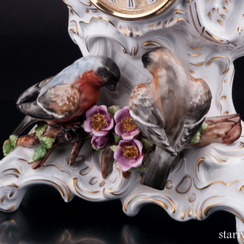Фарфоровые часы Три птицы, Unterweissbach, Германия, 1990 гг