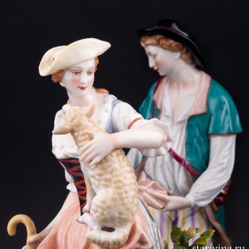 Пастушки с собакой и овечками, Volkstedt, Германия, 1915-36 гг