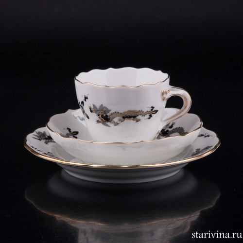 Кофейное трио Черный Дракон, Meissen, Германия, вт. пол. 20 в