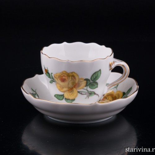 Кофейная пара Желтая Роза, Meissen, Германия, вт. пол. 20 в