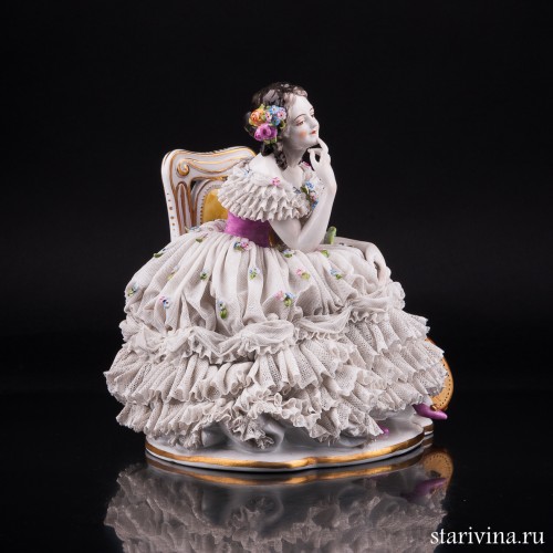 Девушка с лютней, кружевная, Volkstedt, Германия, до 1935 г