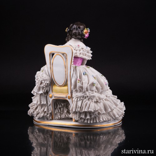 Девушка с лютней, кружевная, Volkstedt, Германия, до 1935 г