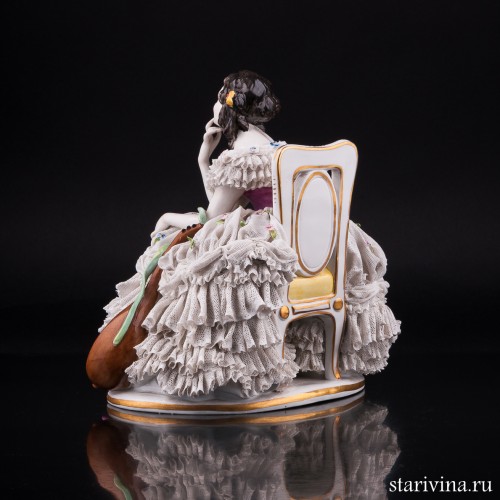 Девушка с лютней, кружевная, Volkstedt, Германия, до 1935 г