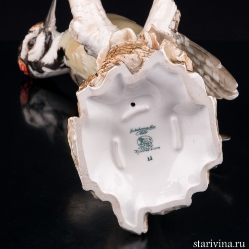 Пестрый дятел на березе, Hutschenreuther, Германия, 1938-55 гг