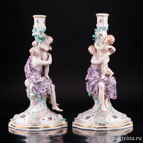 Два подсвечника Девушки с путти, Meissen, Германия, 19 в