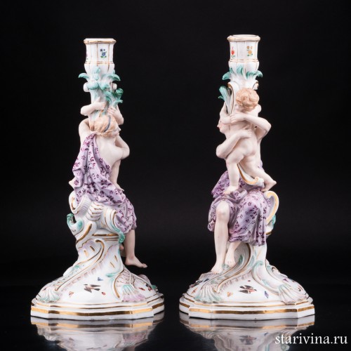 Два подсвечника Девушки с путти, Meissen, Германия, 19 в