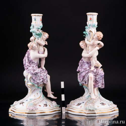 Два подсвечника Девушки с путти, Meissen, Германия, 19 в