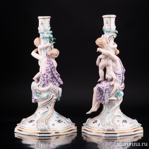 Два подсвечника Девушки с путти, Meissen, Германия, 19 в