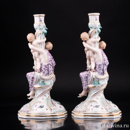 Два подсвечника Девушки с путти, Meissen, Германия, 19 в