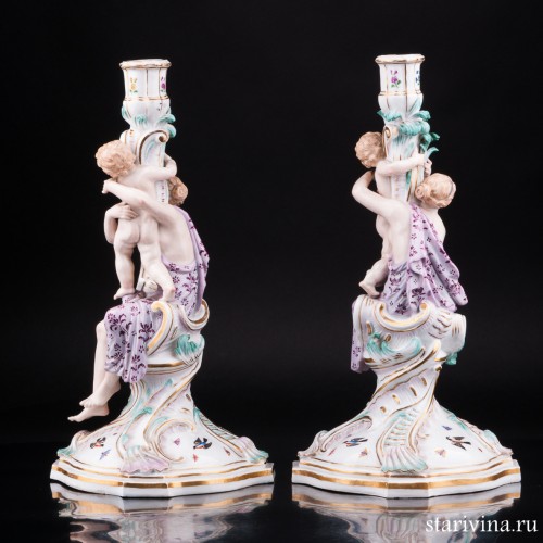 Два подсвечника Девушки с путти, Meissen, Германия, 19 в