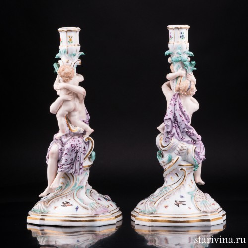 Два подсвечника Девушки с путти, Meissen, Германия, 19 в
