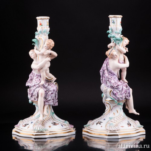 Два подсвечника Девушки с путти, Meissen, Германия, 19 в
