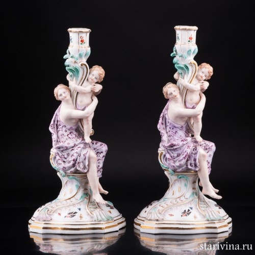 Два подсвечника Девушки с путти, Meissen, Германия, 19 в