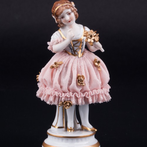 Девочка с букетом, кружевная, Muller & Co, Германия, нач. 20 в