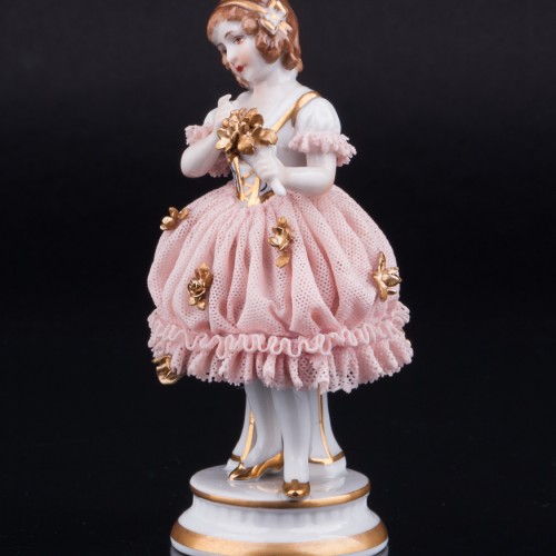 Девочка с букетом, кружевная, Muller & Co, Германия, нач. 20 в