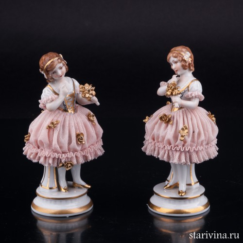 Девочка с букетом, кружевная, Muller & Co, Германия, нач. 20 в