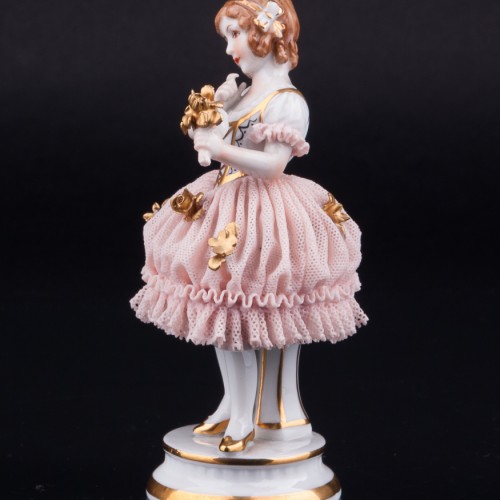 Девочка с букетом, кружевная, Muller & Co, Германия, нач. 20 в