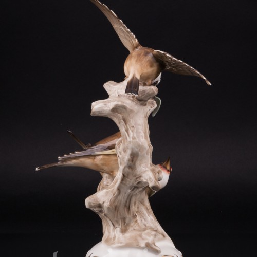 Фарфоровая статуэтка птиц Три щегла на дереве, Hutschenreuther, Германия, 1938-55 гг.