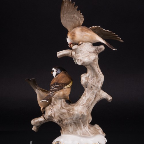 Фарфоровая статуэтка птиц Три щегла на дереве, Hutschenreuther, Германия, 1938-55 гг.