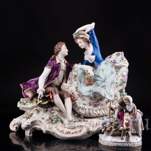 Фарфоровая статуэтка Большая пасторальная пара, Sitzendorf, Германия, пер. пол. 20 в.