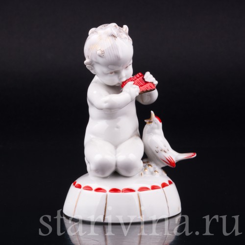 Малыш со свирелью и птичкой, Hertwig & Co, Германия, нач. 20 в