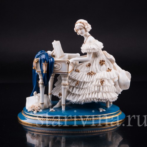 Девушка за клавесином, кружевная, E. A. Muller, Германия, до 1927 г