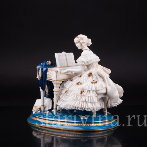 Девушка за клавесином, кружевная, E. A. Muller, Германия, до 1927 г