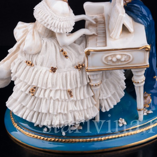 Девушка за клавесином, кружевная, E. A. Muller, Германия, до 1927 г