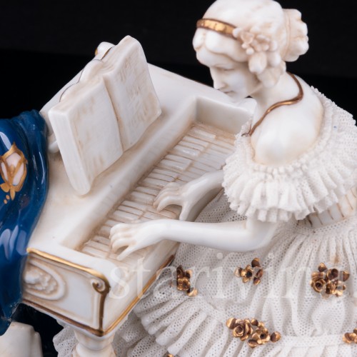 Девушка за клавесином, кружевная, E. A. Muller, Германия, до 1927 г