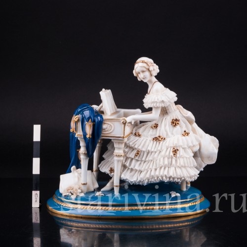 Девушка за клавесином, кружевная, E. A. Muller, Германия, до 1927 г